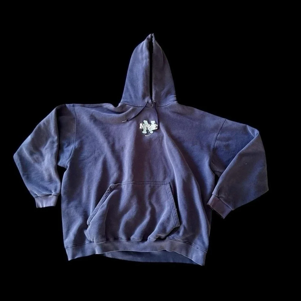 Vintage 90's Nike Center Swoosh‎ Hoodie Mens XXL Blue Rare Distressed